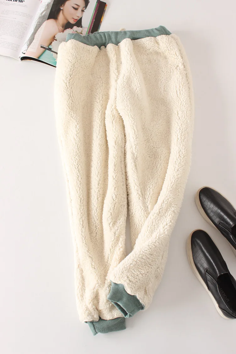 Winter sheepskin thick elastic pants loose solid color cotton harem pants women's casual warm pants