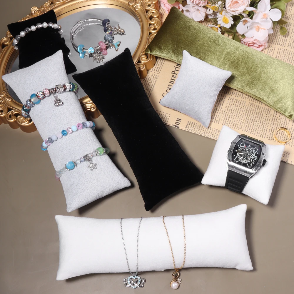 1PC Exquisite Velvet Jewelry Pillow Stand Holder Organizer Bracelet Case Bangle Anklet Watch Display Photography Prop Wholesale