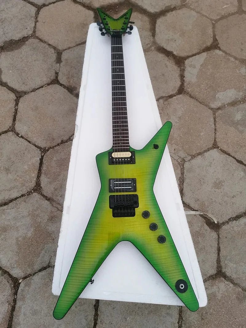 OEM  guitar WA SHBURN D IME Flame Maple top, Floyd rose vibrato, green circle yellow, in stock，Fast delivery