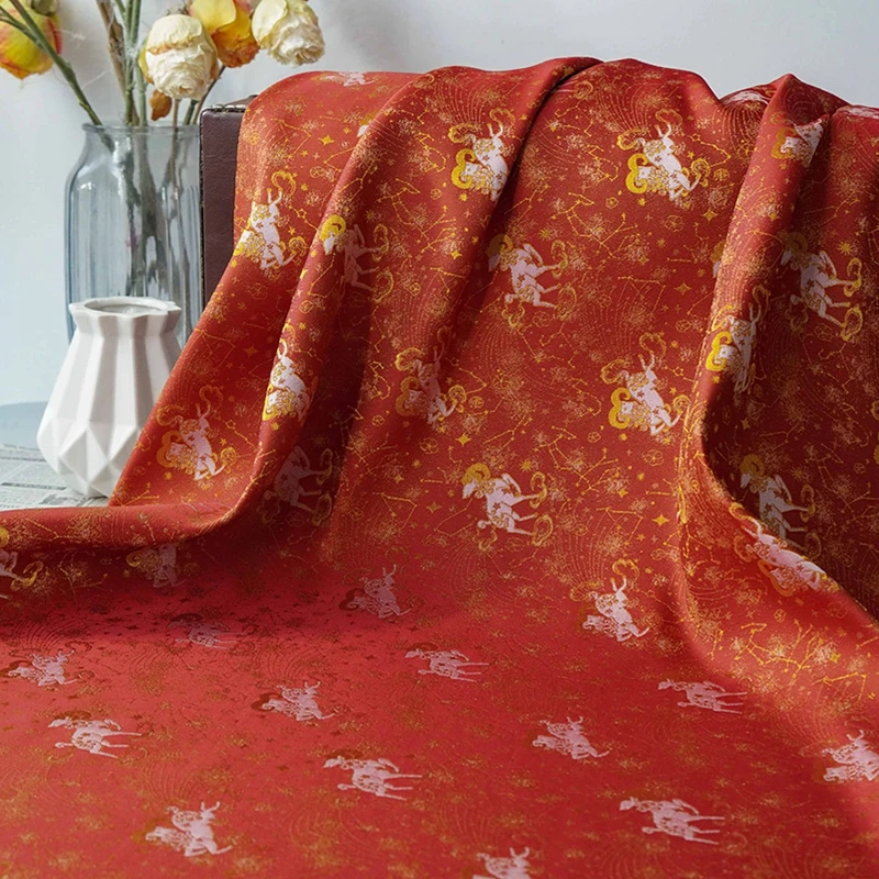 

Golden Jacquard Fabric Embroidery Chinese Style Hanfu Cheongsam for Sewing Yarn Dyed Crafts Materials Womens Dress DIY Fabrics