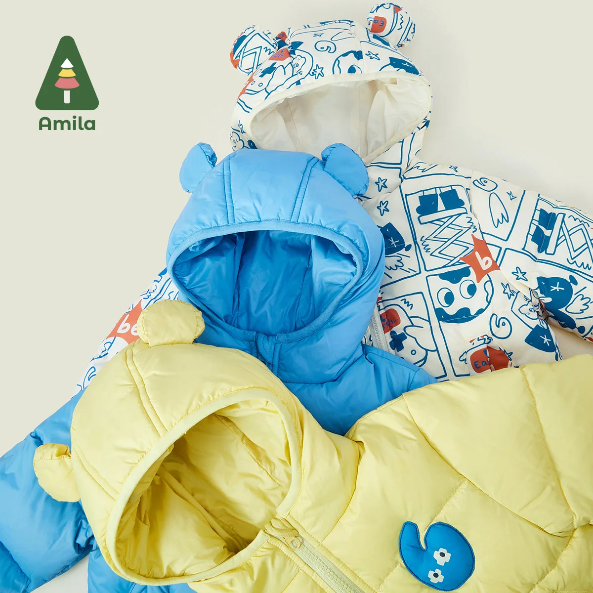 Amila Baby Boy Down Jacket 2024 Winter New Multicolour Hooded Cartoon Pattern Warm Soft  Baby Clothing