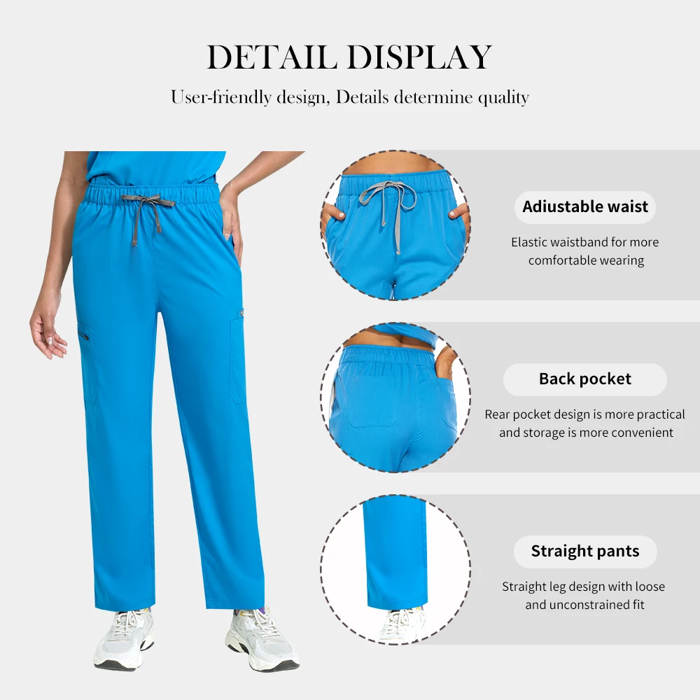 Atacado enfermagem esfrega enfermeira médico trabalho bottoms das mulheres dos homens multicolorido em linha reta esfrega calças cintura elástica azul marinho calça unisex