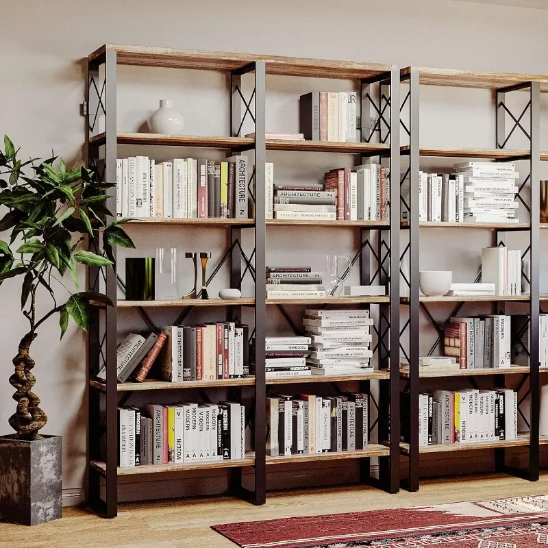 

Bookshelves Double Wide 6-Tier 76" H, Open Large Bookcase, Industrial Style Shelves for Home Office