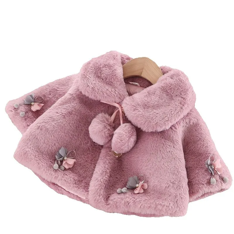 

0-24M New Autumn Baby Princess Fur Cloak Jacket For Baby Clothes Newborn Baby Girls Jacket Winter Infant Warm Outerwear Coat