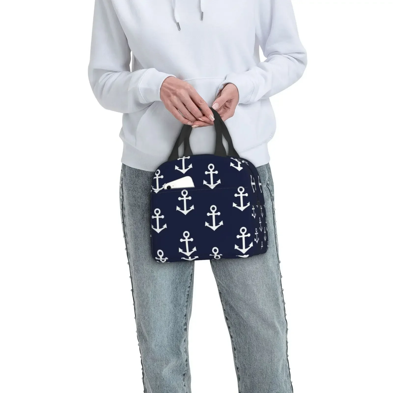 Navigation Ship Anchor Lunch Bag Waterproof Insulated Canvas Cooler Bag Thermal Cold Food Picnic Travel Tote For Women