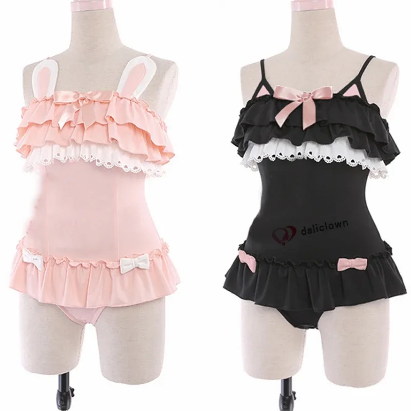 Swimsuit Cute Sexy Anime Cosplay Costume Women Kawaii Black Cat & Powder Rabbit Swimsuit Lolita Japanese Sukumizu