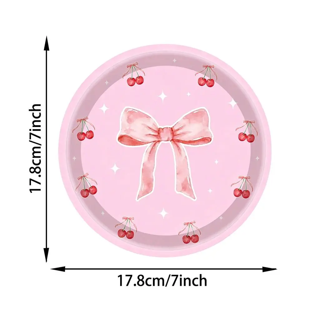 10pcs Pink Color Disposable Tableware Sweet Cherry Theme Disposable Material Cherry Theme Tableware 7Inch Size Paper Material