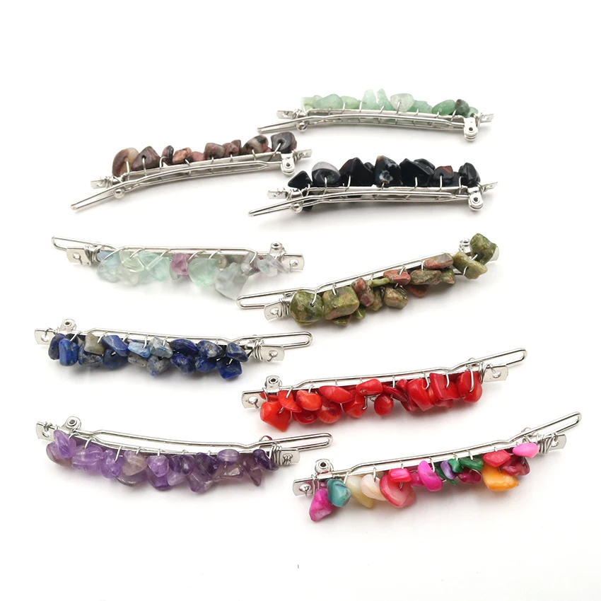 Irregular Natural Gems Stone Crystal Rubble Barrettes Hairpin Hair Clip Reiki HairClip Hair Bands Hair Hoop for Women Jewelry