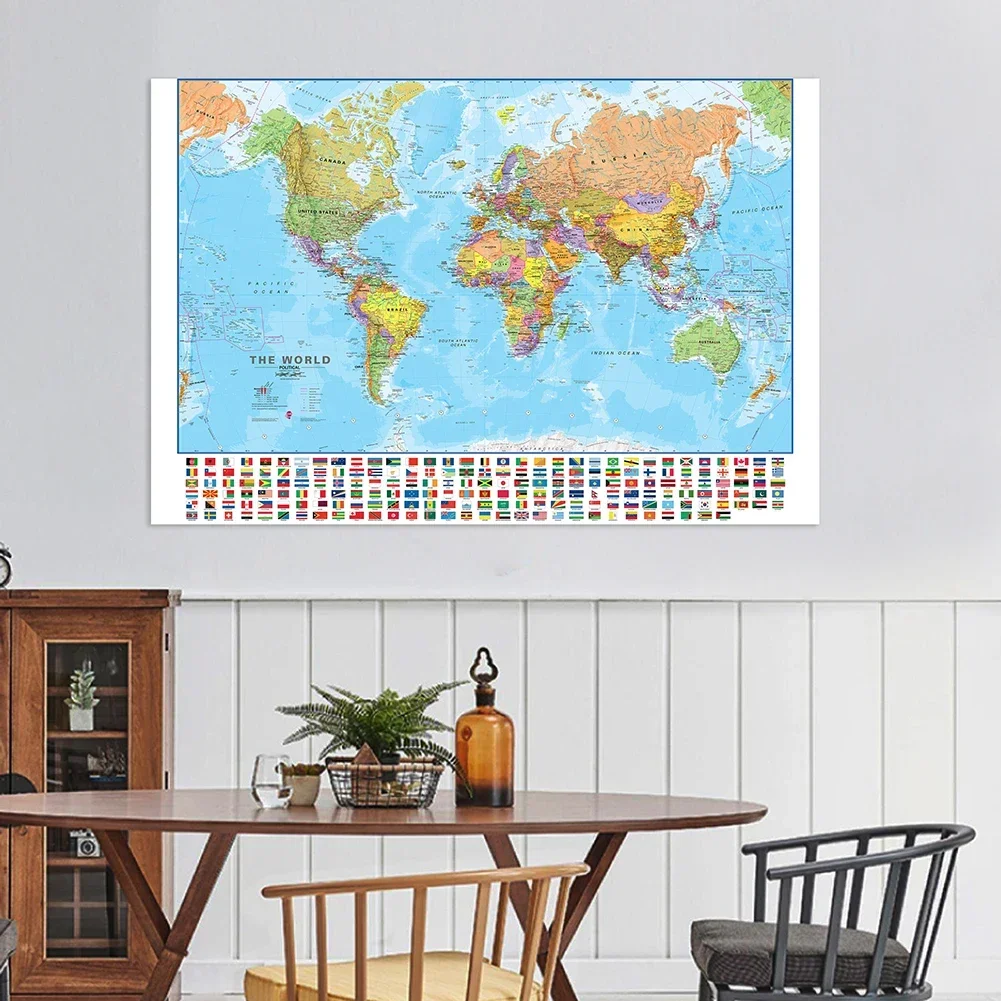 100x70cm Globe World Map in English Travel Wall Decor Art Posters Prints for Classroom Paintings Decoration School Supplies