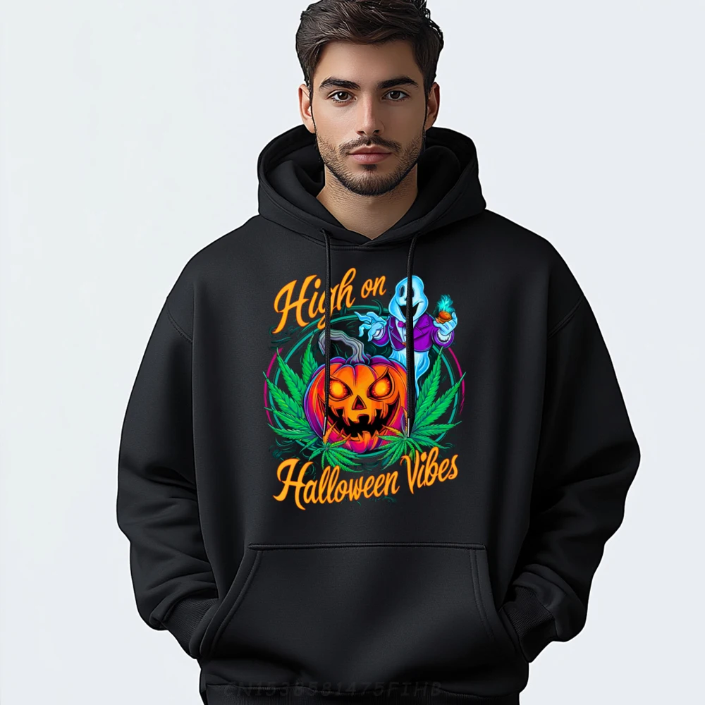 

Halloween Vibes Pumpkin Funny Weed Cannabis Marijuana 420 Graphic Pullover Summer Mens Hoodies Punk Style