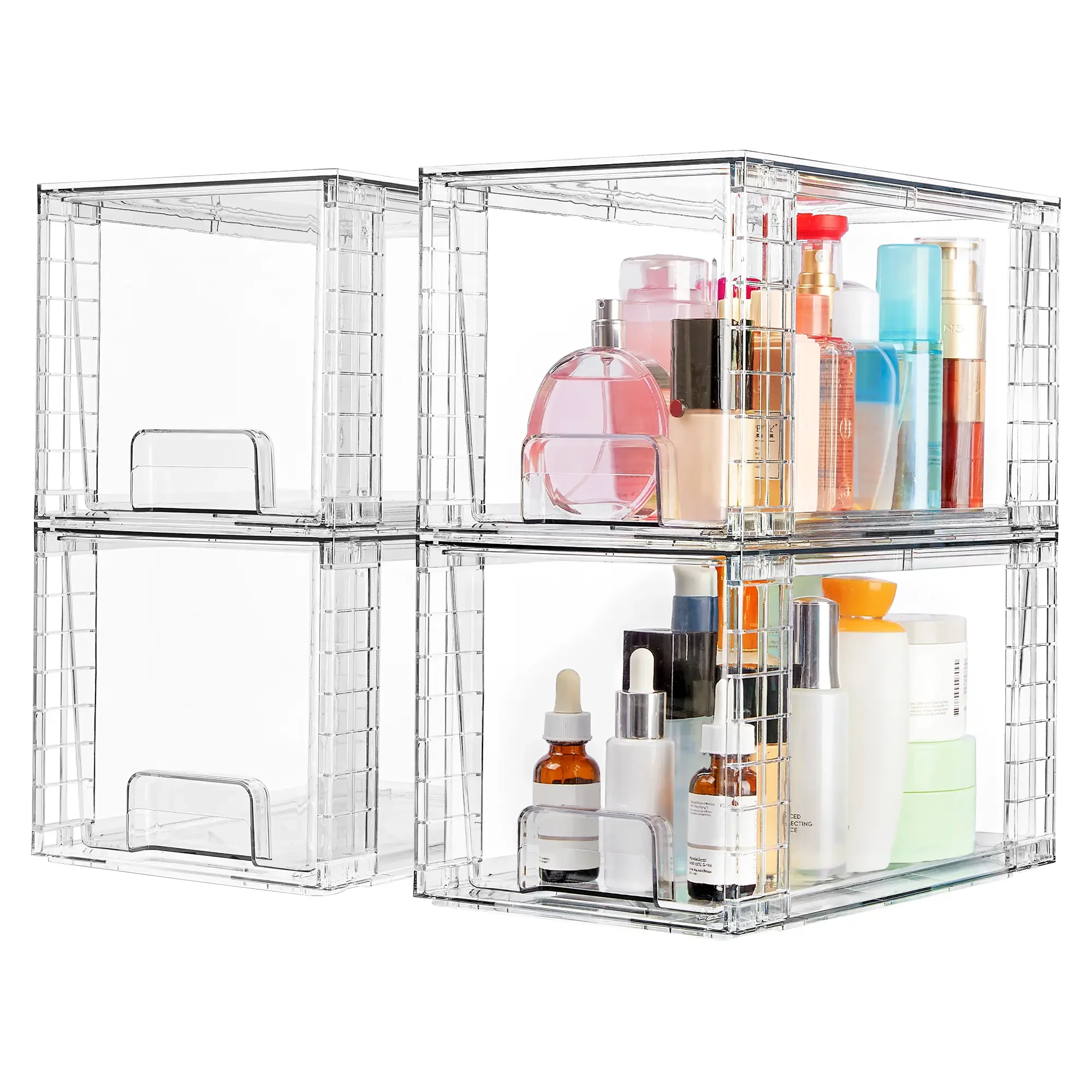 2 8 Pack 12 Inch Undersink Stackable Storage Drawers Easy Assemble Plastic Organizer For Vanity Bathroom Kitchen Pantry