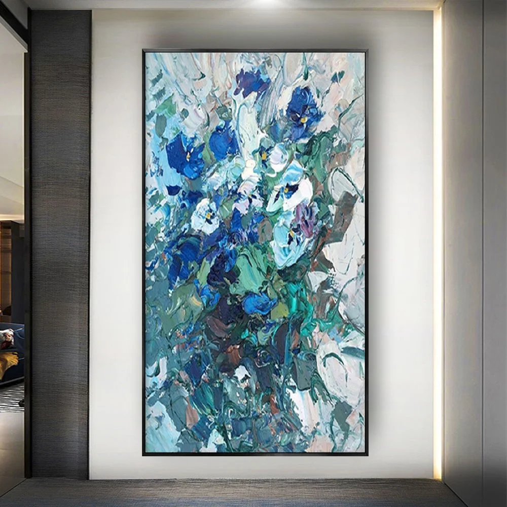 

Abstract Modern Painting Decor Living Room Master Handmade Oil Paintings For Home Porch Village Blue Rough Texture Mural Artwork