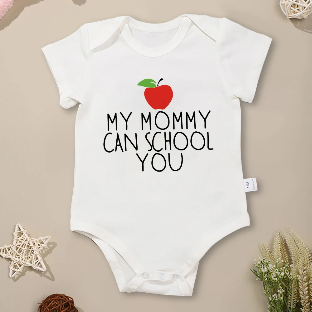 

“My Mommy Can School You” Cute Baby Girl Clothes Romper Aesthetic Simple Harajuku Cotton Newborn Boy Bodysuit Summer Crew Neck