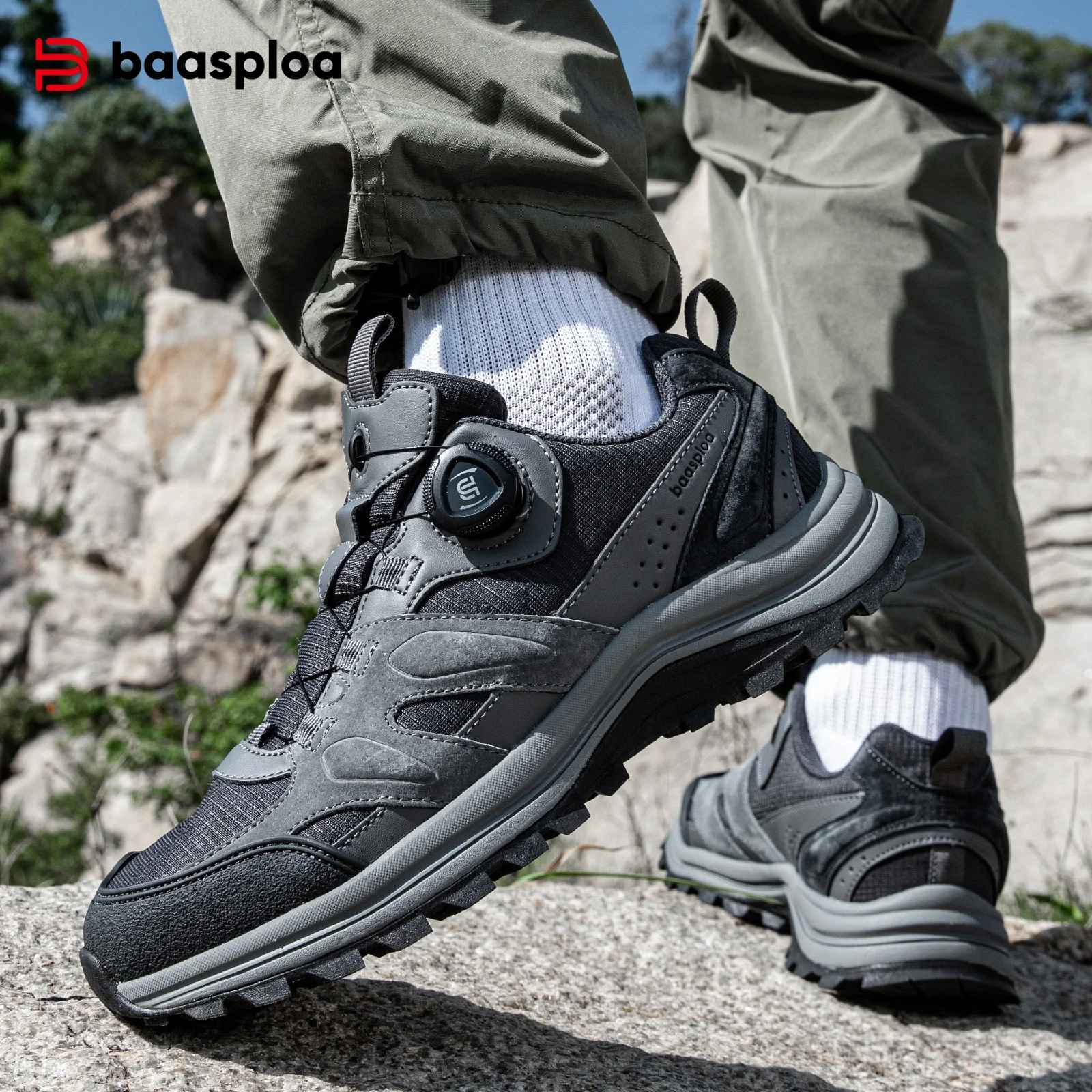 

Мужская походная обувь Baasploa, кожаная удобная износостойкая обувь для активного отдыха, мужские повседневные кроссовки с дышащей сеткой, обувь для скалолазания