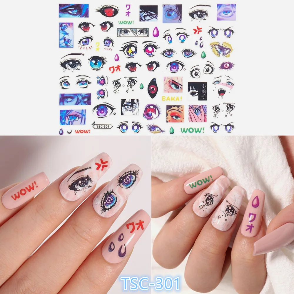 

Newest TSC-301 teary eyes series 3d nail art sticker nail decal stamping export japan designs rhinestones