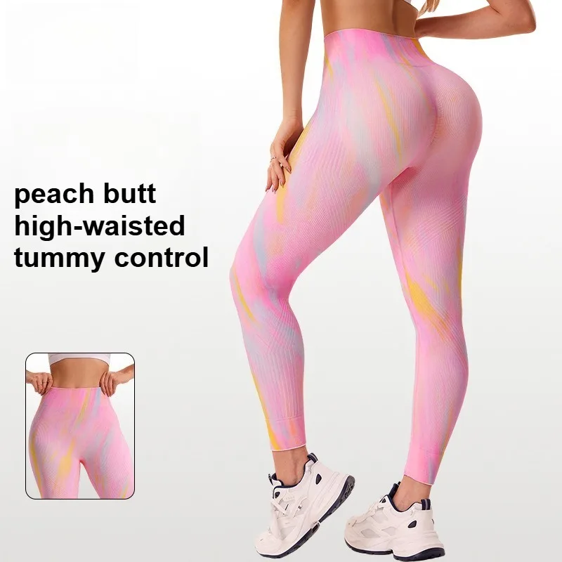 

Women Pink Print High Waisted Yoga Leggings Non Slip Grip Butt Lifting Workout Leggings for Running Fitness Slim Fit Leggings