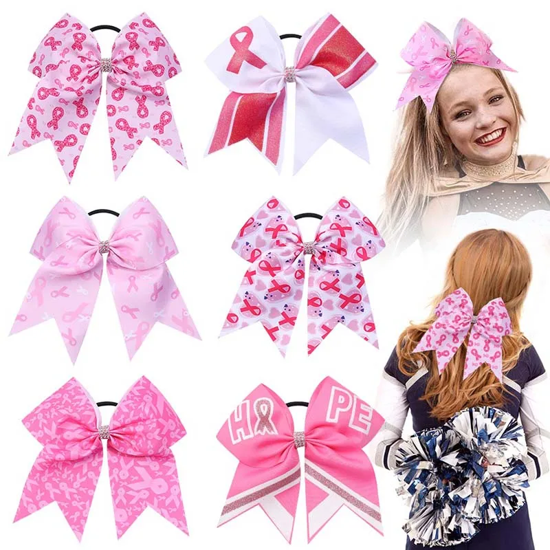 

20Pcs Breast Cancer Awareness Hair Bows with Elastic Band For Women Girls Pink Cheer Hair Ties Ladies Ponytail Holder Headwear