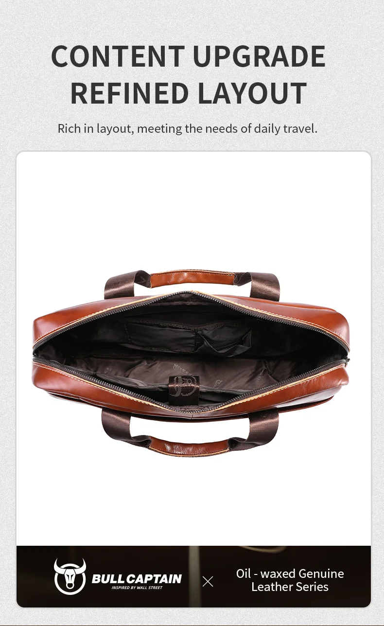 BULLCAPTAIN Men's Genuine Leather Briefcase Shoulder Bag 15 Inch Laptop Case Men's Briefcase Classic Office Business Handbag