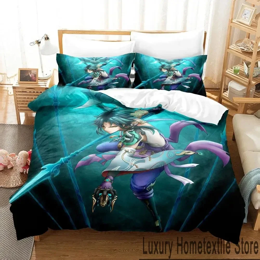 3D Genshin Impact Xiao Anime Bedding Set Duvet Cover Bed Set Quilt Cover Pillowcase Comforter king Queen Size Boys Adult Bedding