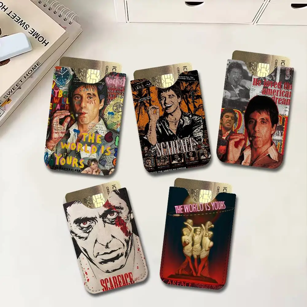 Crime Movie S-Scarface Ultra-Thin Mini Leather Card Holder Wallets for Men Women Lightweight Soft Genuine Leather Credit Card