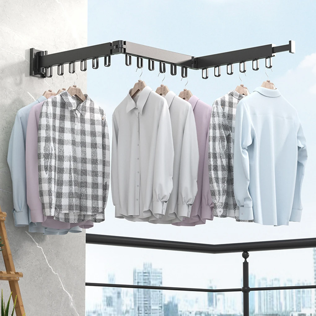 Retractable Clothesline Wall Mounted Drying Rack Space-saving Solution Punch-free Installation