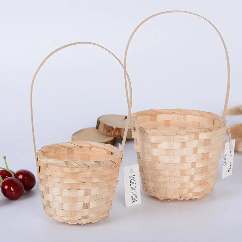 5 Pcs Basket Handmade Rustic Decorative Flower Container Storage Tote Fruit Flower Picnic Reusable Bamboo Container