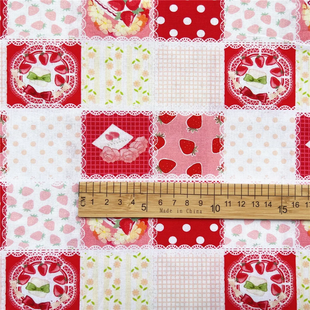 Cartoon Floret Strawberry Cherry lattice 100% cotton printed fabric diy sewing fabric for home textile baby dress handmade cloth