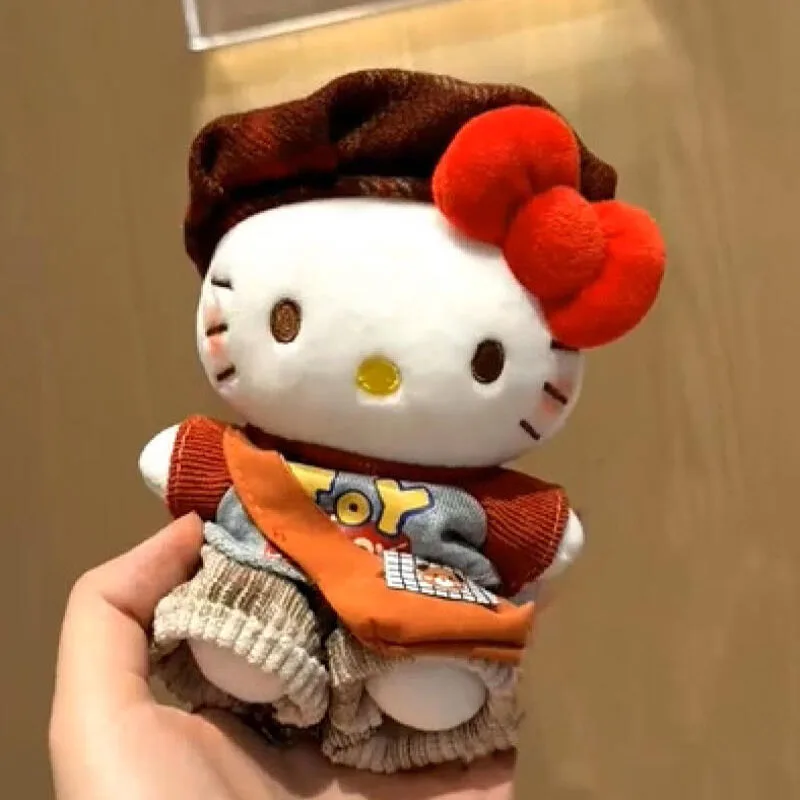 Sanrio Hellokitty porte-clés en peluche rétro amour habiller Kt peluche poupée porte-clés sac à dos pendentif enfants jouet voiture pendentif