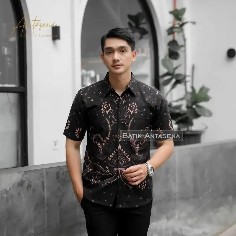 Batik Shirt Men'S Short Sleeve Premium Quality Latest Design Black Style 2025 Summer Casual Shirt