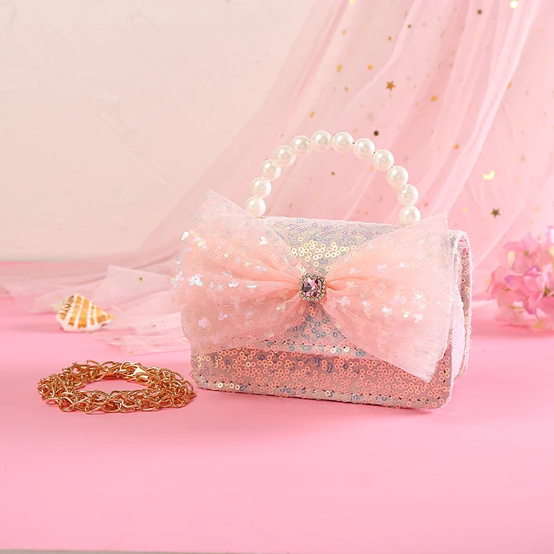 Children Wallet New Small Bag Cute Girl Classic Coin Purse Handbag Flower Beading Princess Kid Money Bag Baby Shoulder Bag