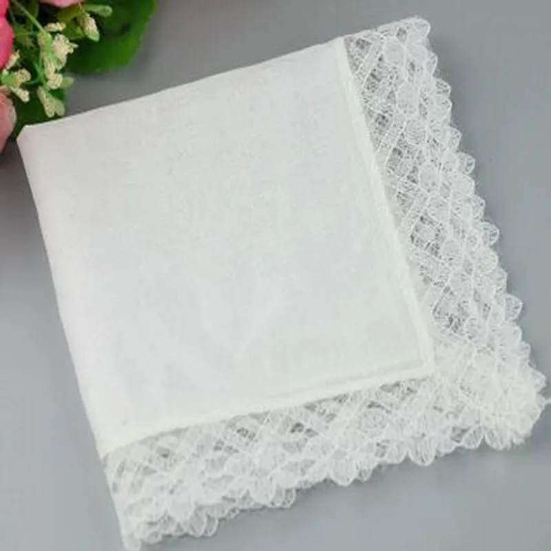 Pañuelo cuadrado bordado de encaje blanco para mujer, toalla de mano de algodón de enfriamiento vintage para boda, 20x20cm, 5 unidades por lote