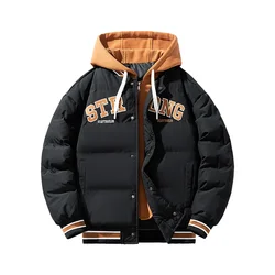 Winter New Fake Two piece Hooded Cotton Coat Men's and Women's Thickened Baseball Coats Warm Down Cotton Jacket Trendy Parkas