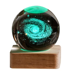 LED Crystal Ball Table Lamp Wood Base Colorful Light Galaxy Cosmos Series USB Living Room Creative Birthday Gifts Bedroom