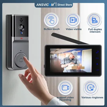 מצלמת דלת אלחוטית M16A 1080P עמידה למים עם מסך IPS בגודל 4.3 אינץ', ראיית לילה באינפרא-אדום, מצלמת דלת משפחתית 2.4G