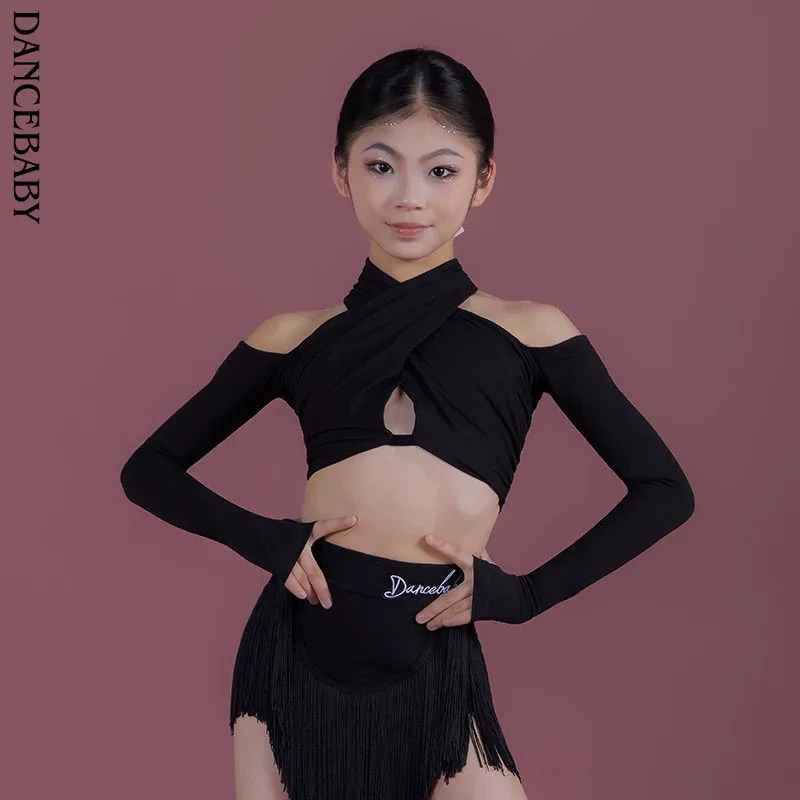 Costume de scène jupe à franges léopard costume de concours de danse latine gland Dancewear tenue latino-américaine vêtements de danse de ligne