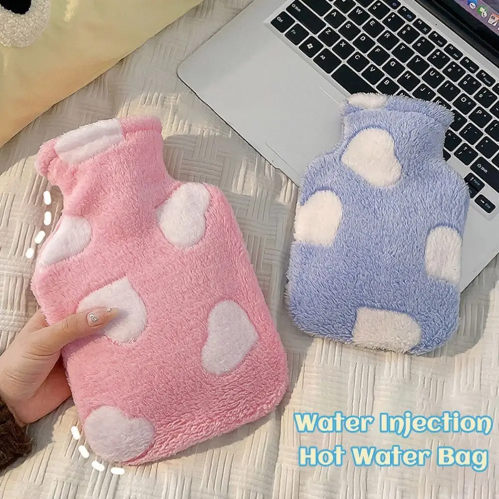 Plush Cover Hot Water Bag 500/1000ML Heart Pattern Hand Warmer Detachable Cleaning Reusable Warm Water Bottle School Office