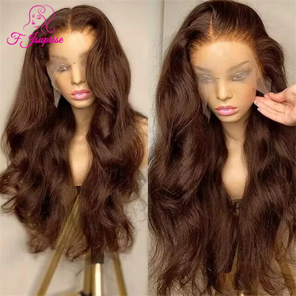 HD 13x6 Chocolate Brown Lace Front Human Hair Wigs On Sale Body Wave Brazilian Remy 13x4 360 Full Lace Frontal Wig Pre Plucked