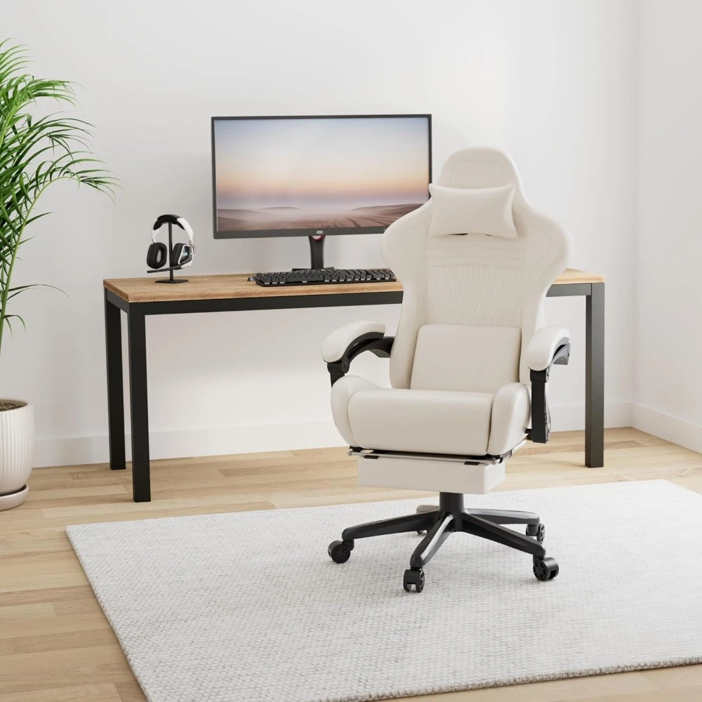 Gaming Chair with Footrest, Linkage Armrestsand, Bluetooth Speakers and Headrest, High Back Reclining Ergonomic Gaming Chair