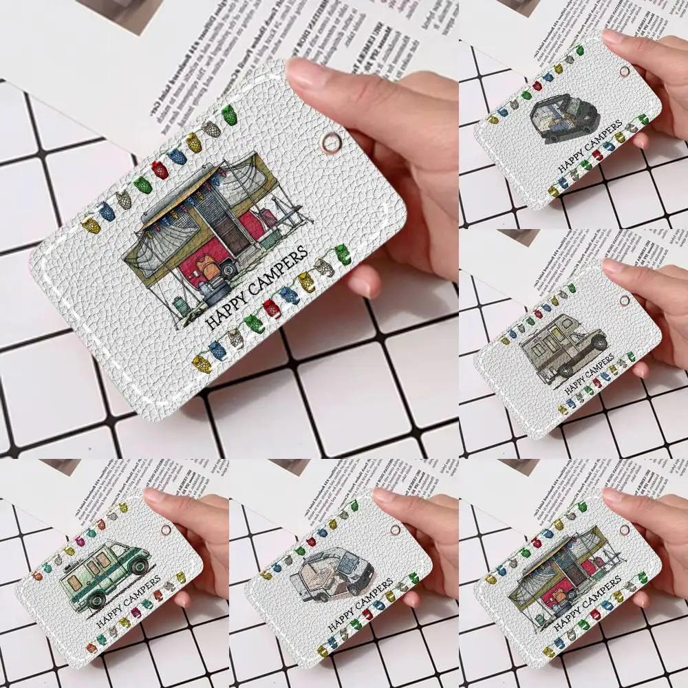 

Happy Campers Card Holde Applicable To Credit Cards Bus Card Soft Leather Rectangular Keychain Protective Cover