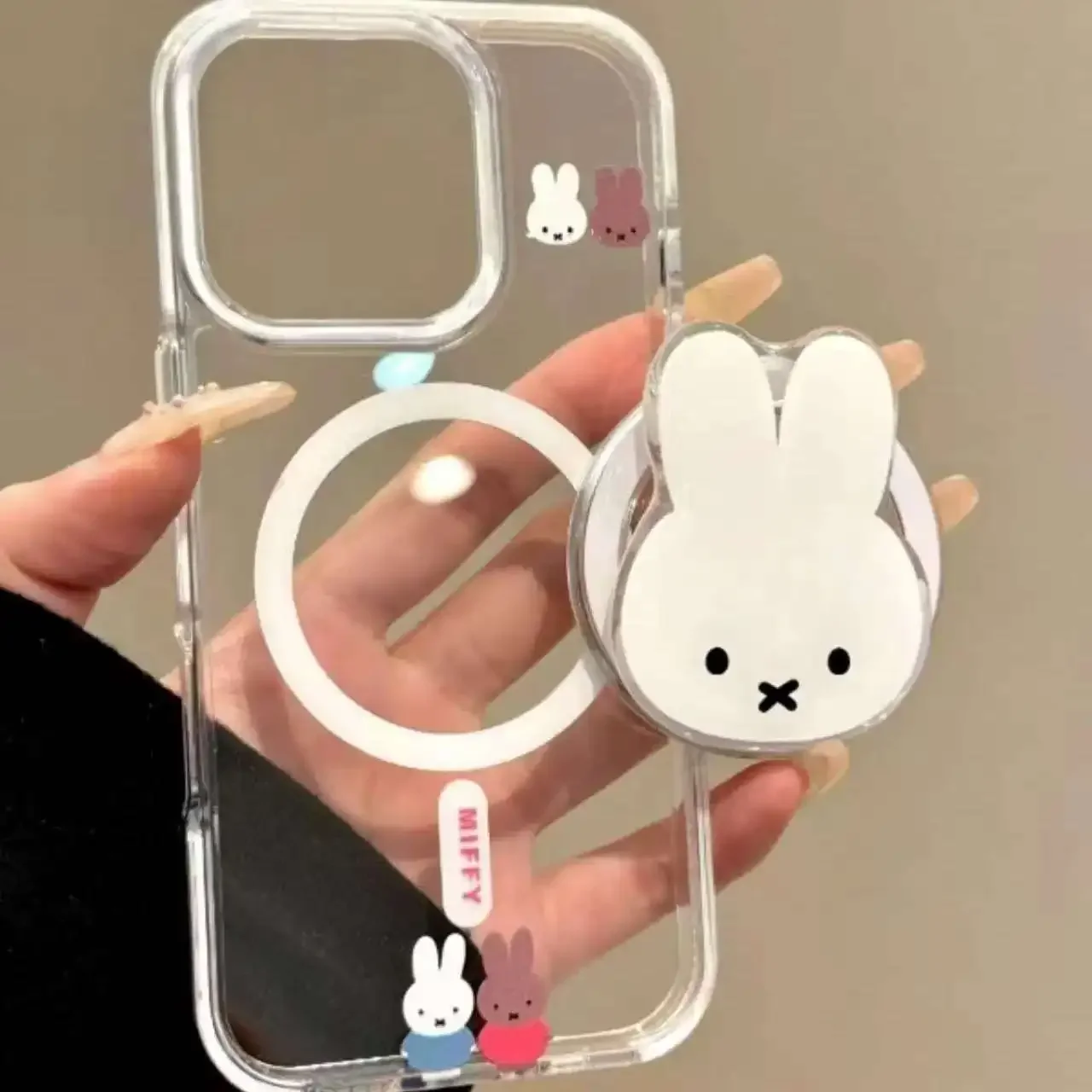 Kawaii Anime Miffy Kaninchen Magnetischer Handyständer Cartoon Teleskopischer Tragbarer Ständer Magnetischer Handy-Airbag-Ständer Geschenke – Detail 3