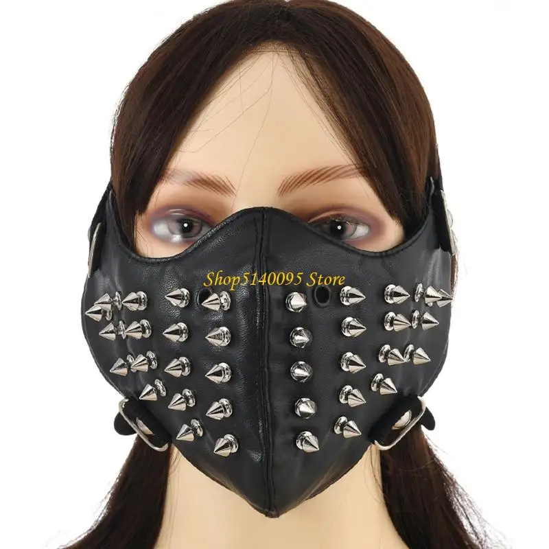 DXAE Bold PU Leather Mask with Punk Rivets For Music Festivals And Shows