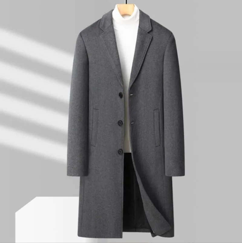 Autumn Winter Long Warm Black grey Trench Coat Men Single Breasted Luxury Wool Blends Overcoat 2023 High Quality Clothing