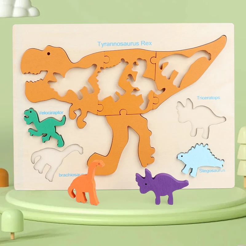 3D 퍼즐 나무 공룡 동물 지그 소 퍼즐 몬테소리 동물 모양 색상 인지 교육 게임 소년 소녀 선물 용품