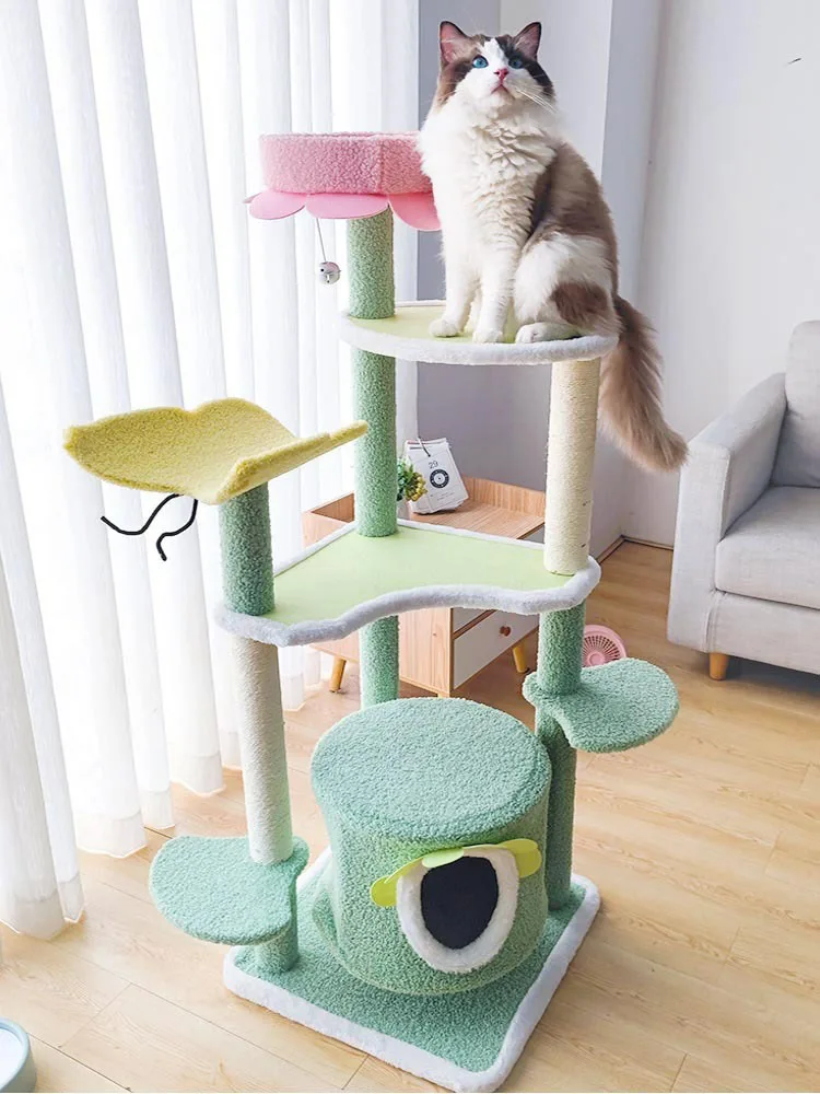 Cat Climbing Frame Interactive Toy Tree, Wooden House for Cats, Big Tree Tower, Home Tree Scratching Post