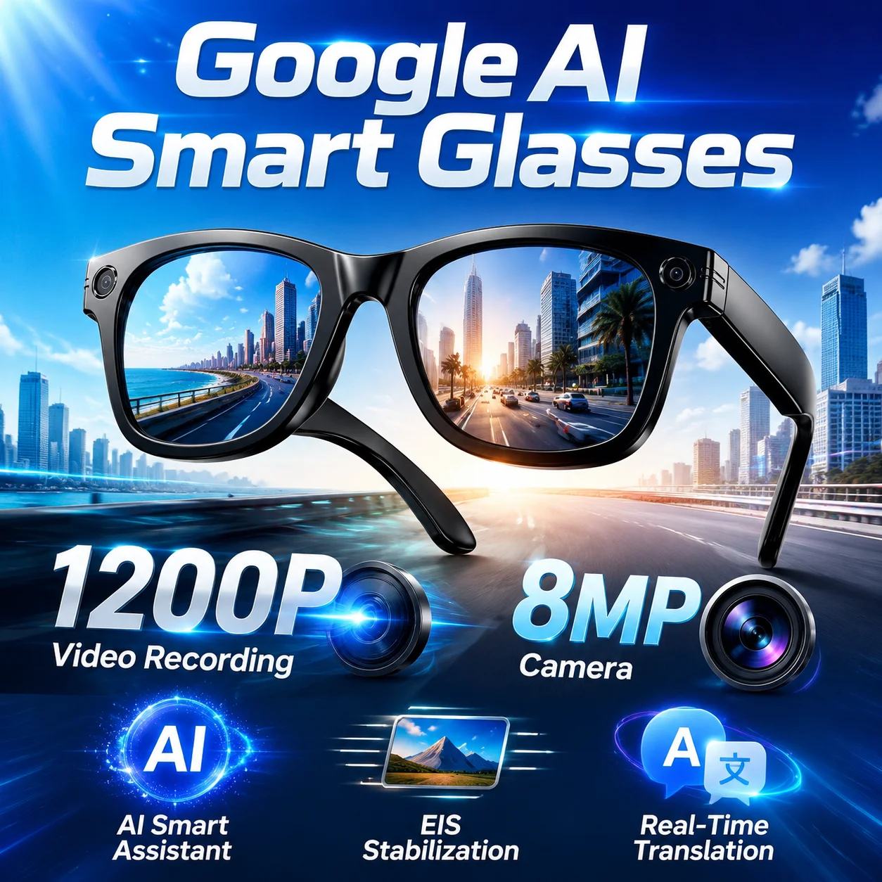 TOP 1 AI Smart Glasses with 8MP Camera Video Recording 100+ Languages Translation Sunglasses Bluetooth Call Music Play Men Women