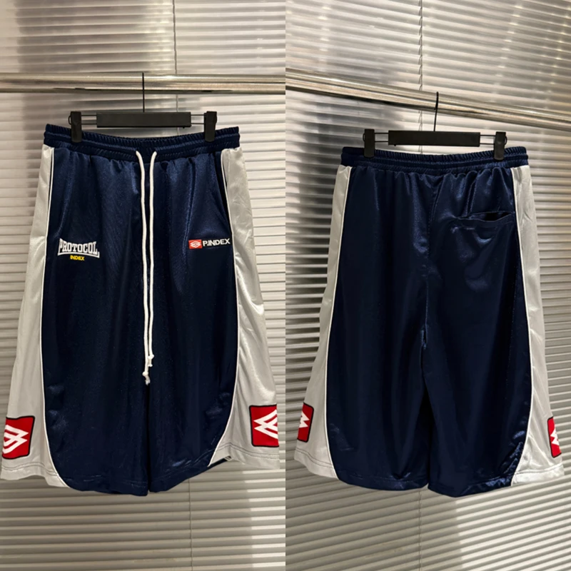 American Trendy Protocol Casual Shorts High Quality Splicing Retro Hip Hop Embroidery Pattern Sports Pants