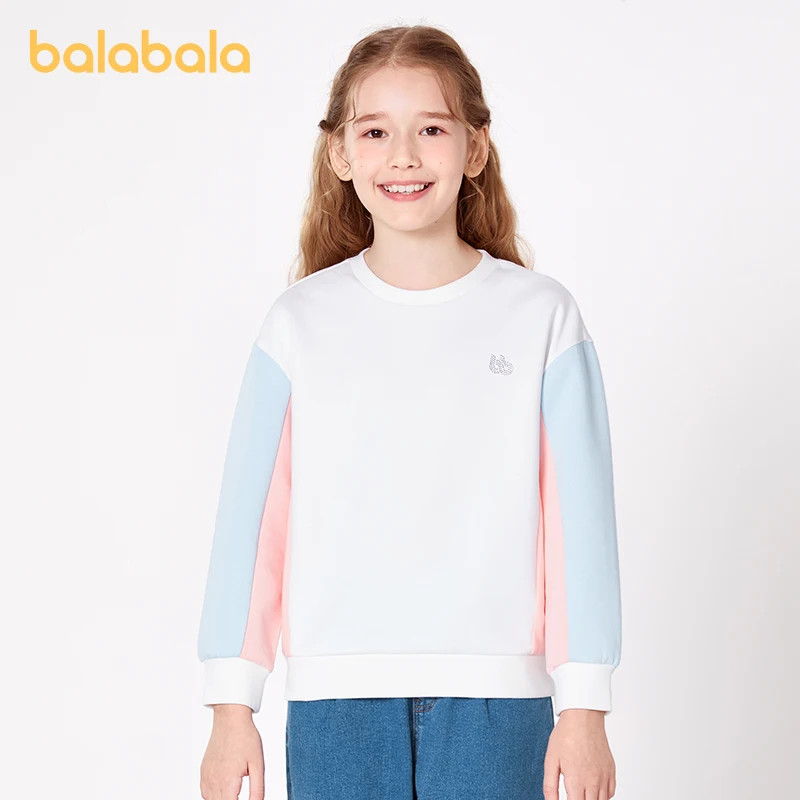 

Balabala Toddler 2023 Girl Sweater Spring Autumn Simple Fashion Sports Style Splicing Sweater