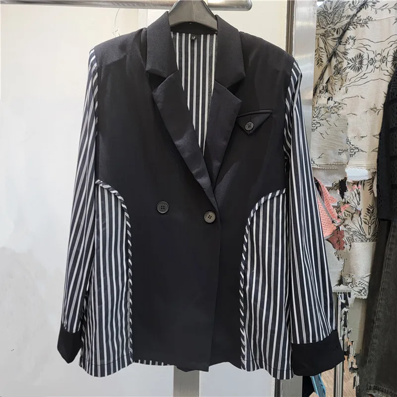 HKSH Herfst Nieuwe Vrouwen Blazer Gestreept Patchwork Contrast Kleur Lange Mouw Turn-down Kraag High Street Elegante Chic Jassen HK9639