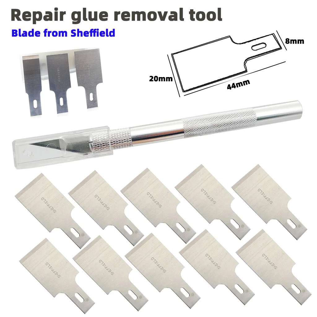 Outils de retrait de colle de réparation numérique pour téléphones portables, grattoir à colle élargi, kit de couteaux, dissolvant de couteau à colle UV, 11 pièces