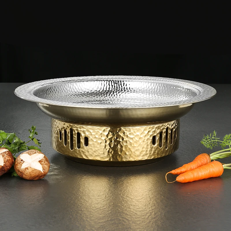 

Stainless steel 304 three-layer hammer pattern dry pot seafood big coffee plate insulation furnace